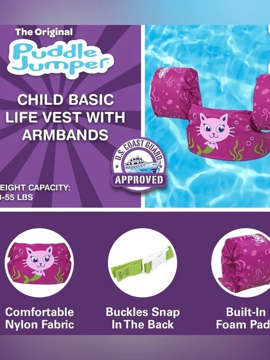 Kids Pink Float Swim Vest with Cat Design - Picture 3 of 3